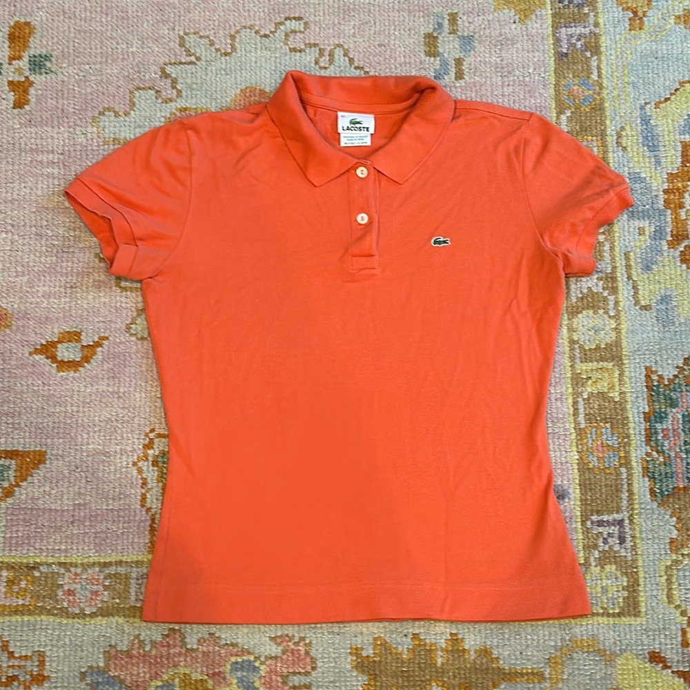 Lacoste, orange, women's short-sleeve polo (cotton), size 42 (Large)